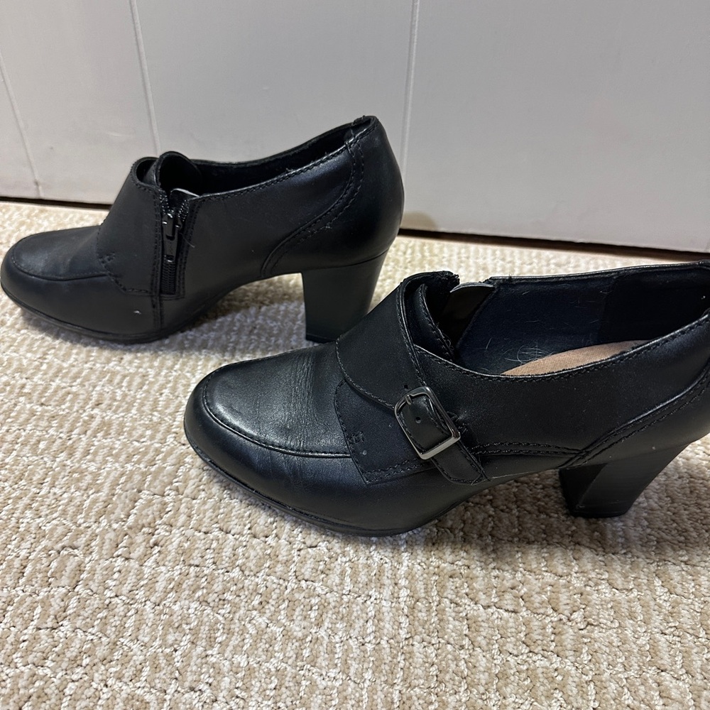 Clarks Black Heeled Boots with Chunky Heel